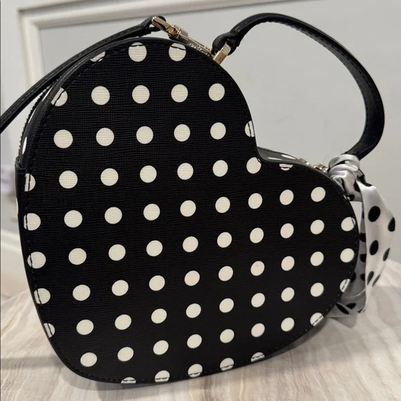 Kate Spade Love Shack Heart Black White Polka Dot Crossbody NWT - Picture 7 of 17